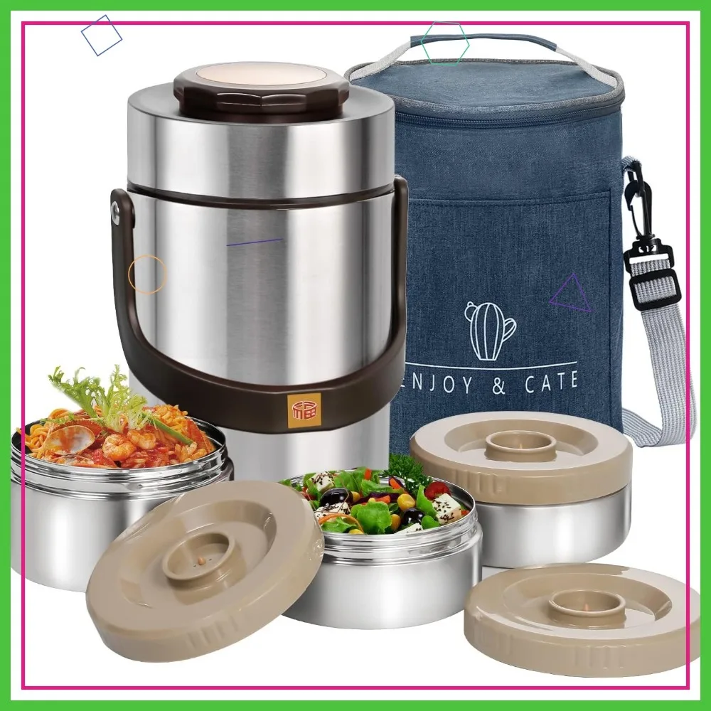 

67oz Stainless Steel Vacuum Insulated Wide Mouth Food Thermos with 3-Tier Stackable Bento Containers