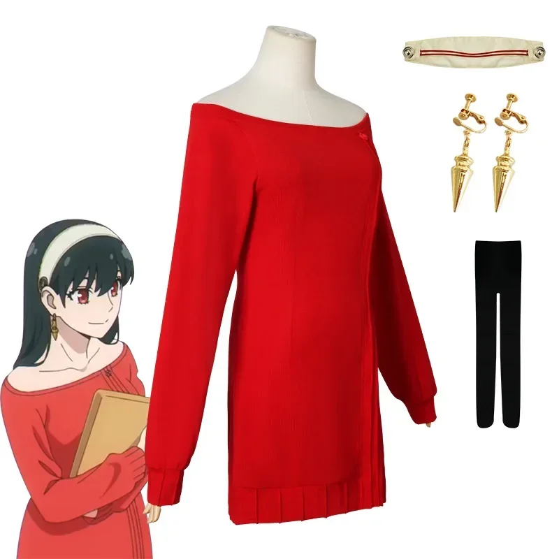 CosplayAnime SPY FAMILY Cosplay Yor Forger Yor Briar disfraz Cosplay mujer Sexy suéter rojo Mini vestido disfraces de princesa espinosa