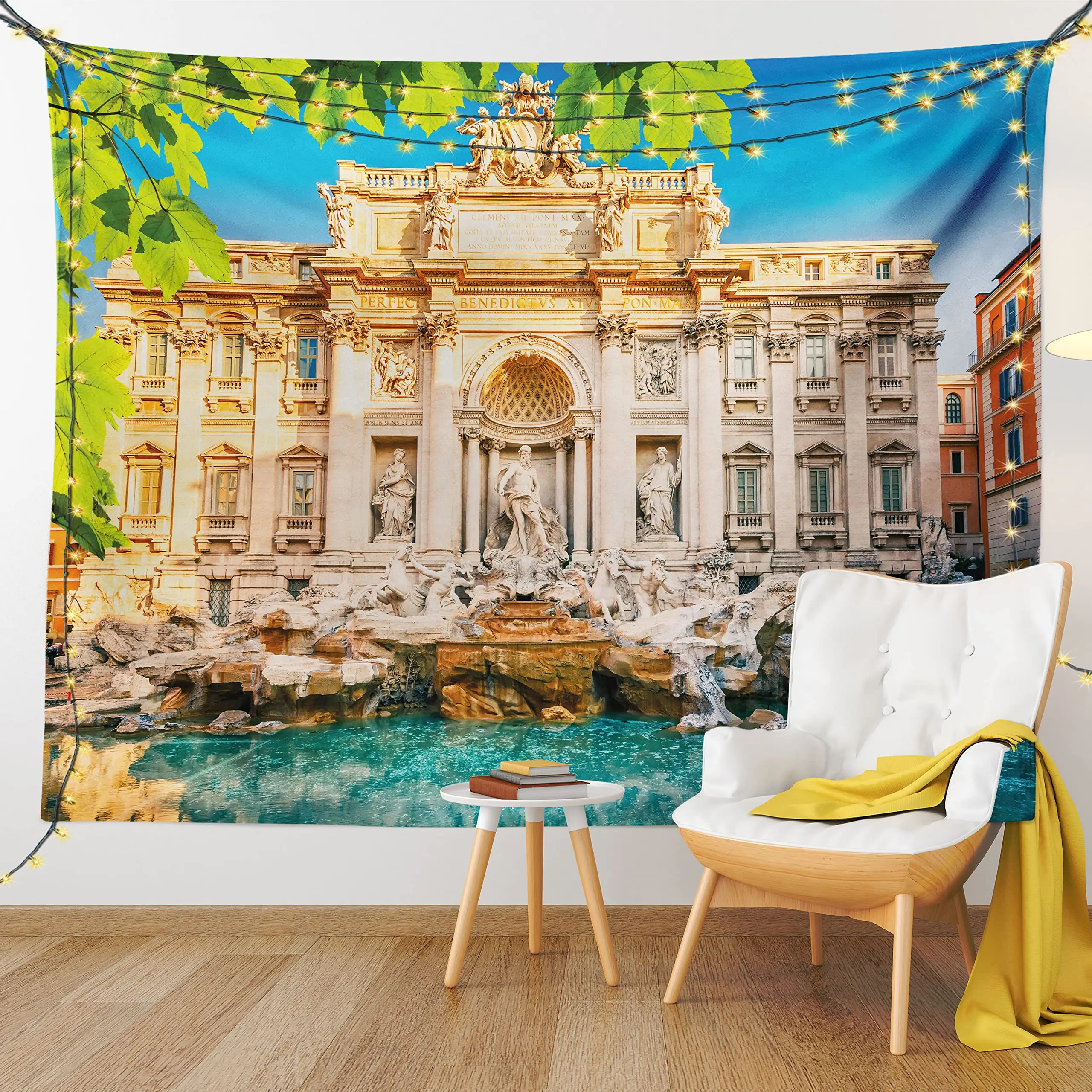 Italy Building Tapestry Fountain Di Trevi Famous Tourist Attraction Tapestries European Landmark Wall Hanging Cloth for Bedroom