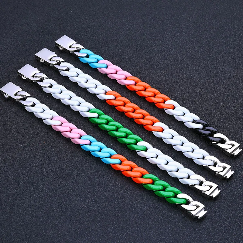 2024 Fashionable Color Paint Matching Cuban Bracelet for Men and Women, Non-fading Titanium Steel Hip-hop Jewelry Accessories