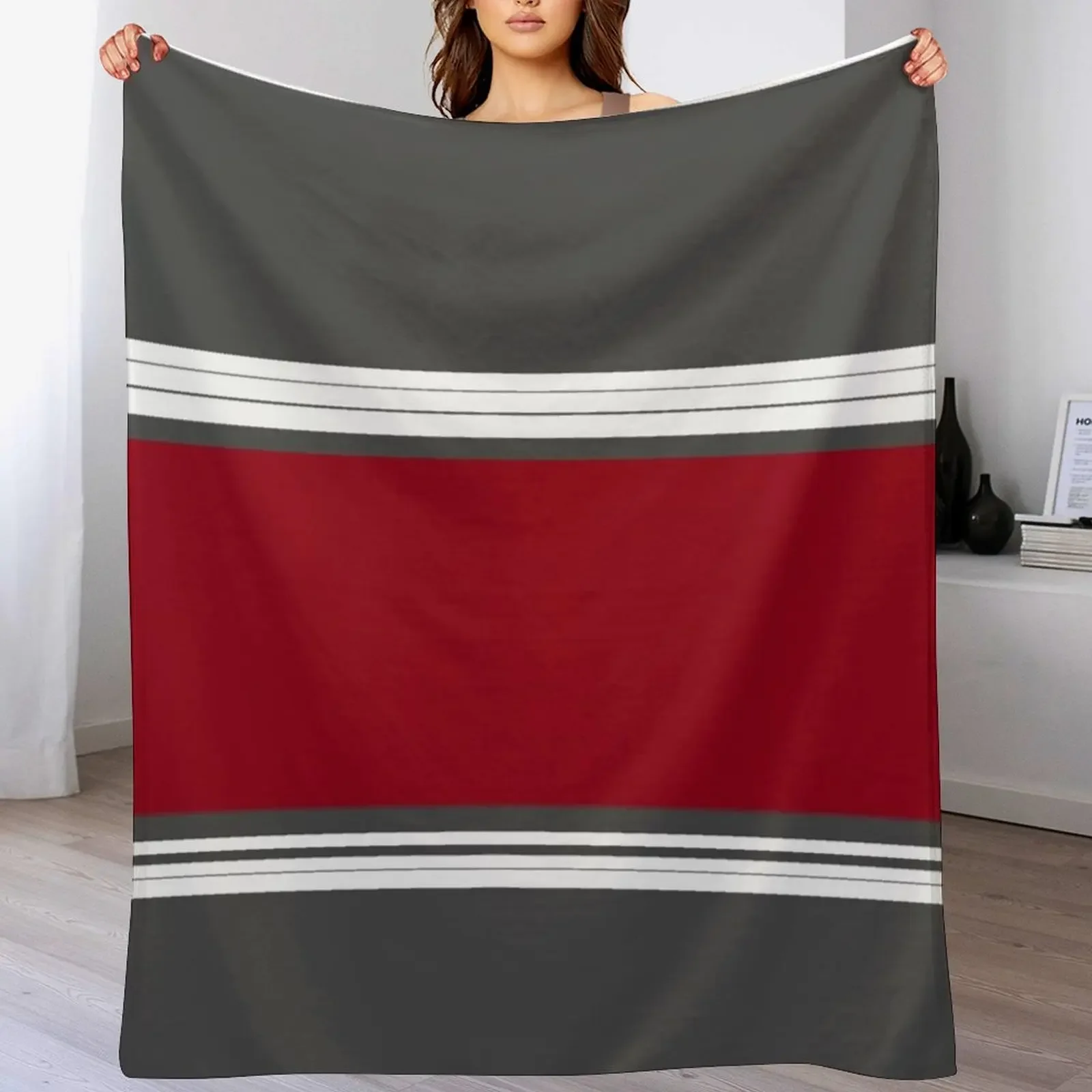 

Gray and red stripes Throw Blanket Color Fast Cozy Throw Blanket