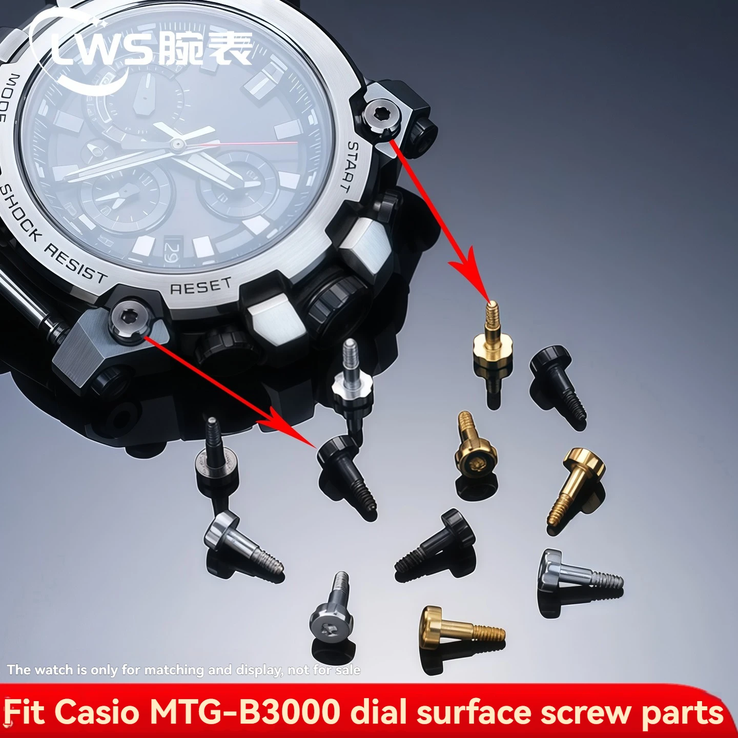 مسامير ساعة لسلسلة G-SHOCK Casio MTG-B3000 MTG B3000 ومسمار أمامي مزخرف وصواميل للرجال فضي وذهبي وأسود #2