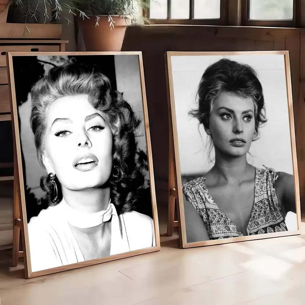 صوفيا لورين أبيض وأسود ملصق فني ذاتي اللصق مقاوم للماء ورقة ملصق مقهى بار غرفة جدار ديكور