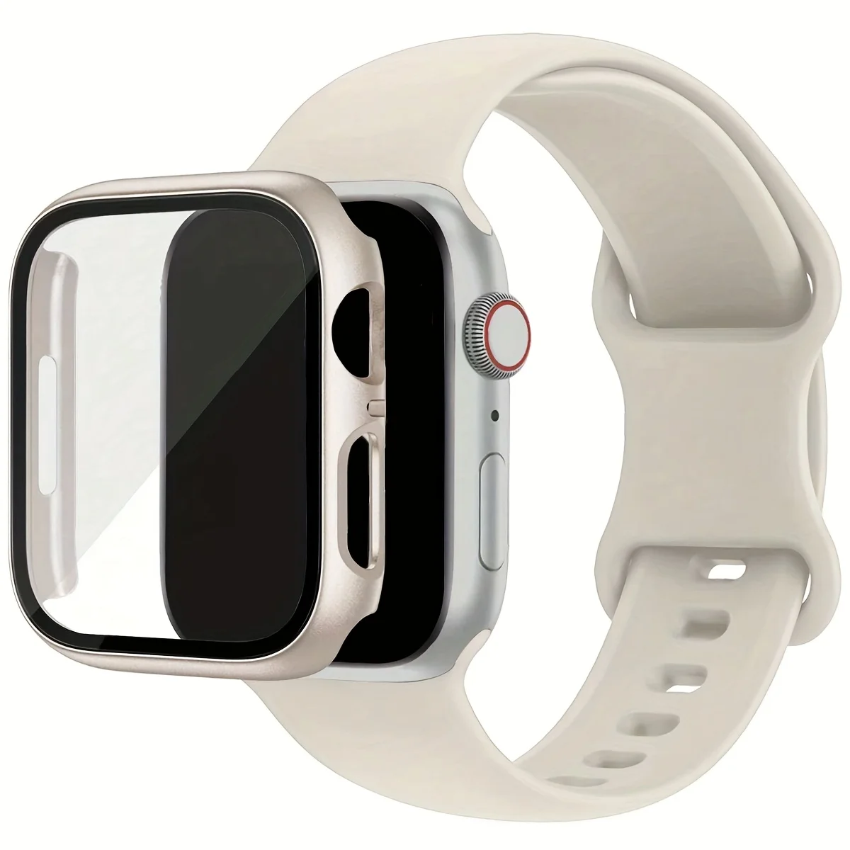 Glass+Case+Strap For Apple Watch band 44mm 40mm 45mm 41mm 38mm 42mm sport bracelet iWatch series 8 9 7 6 5 4 3 SE Silicone band