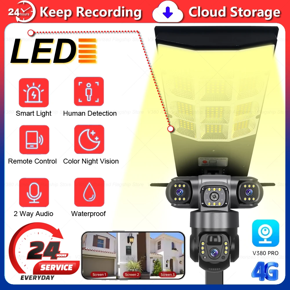 

Solar Streetlight 4G CCTV Camera Home Security Protection Built in Battery Automatic Lighting Outdoor Low Powered Monitor Light