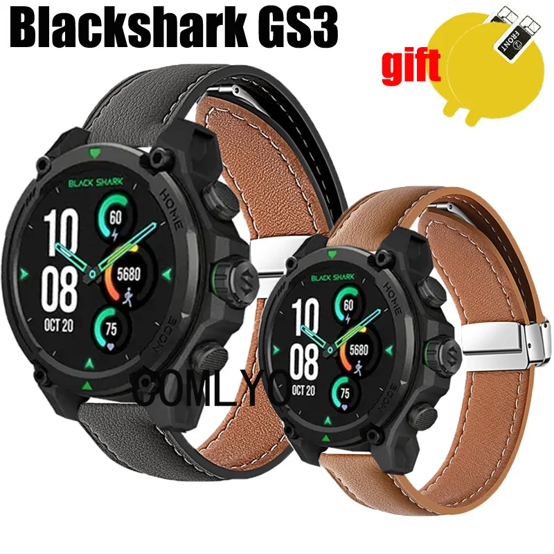 For Blackshark GS3 Strap Smart watch Leather Genuine Folding Magnetic Buckle Women men Band Screen Protector