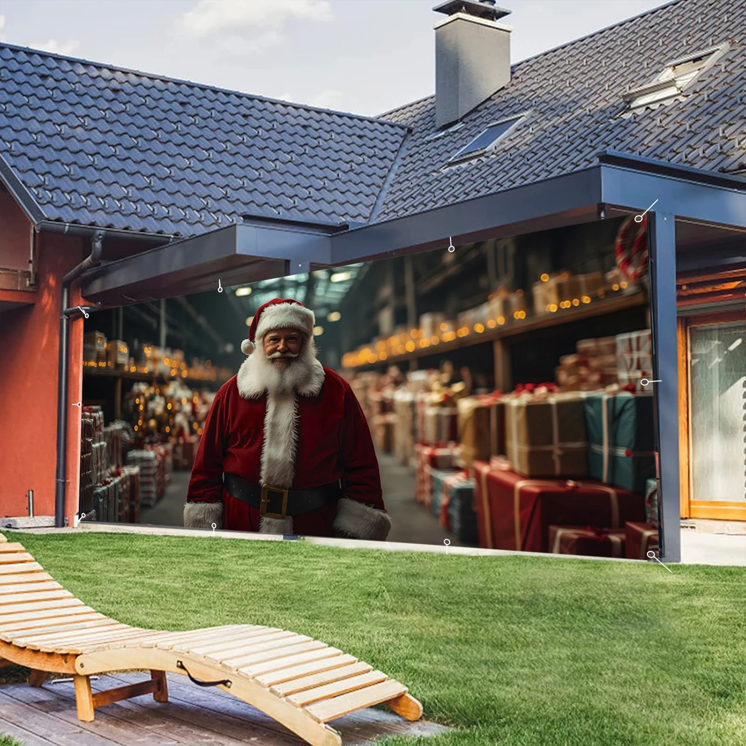 Christmas Garage Door Decoration Banner Santa's Gift Warehouse Backdrops Large Outdoor Hanging Christmas Garage Wall Patio Decor