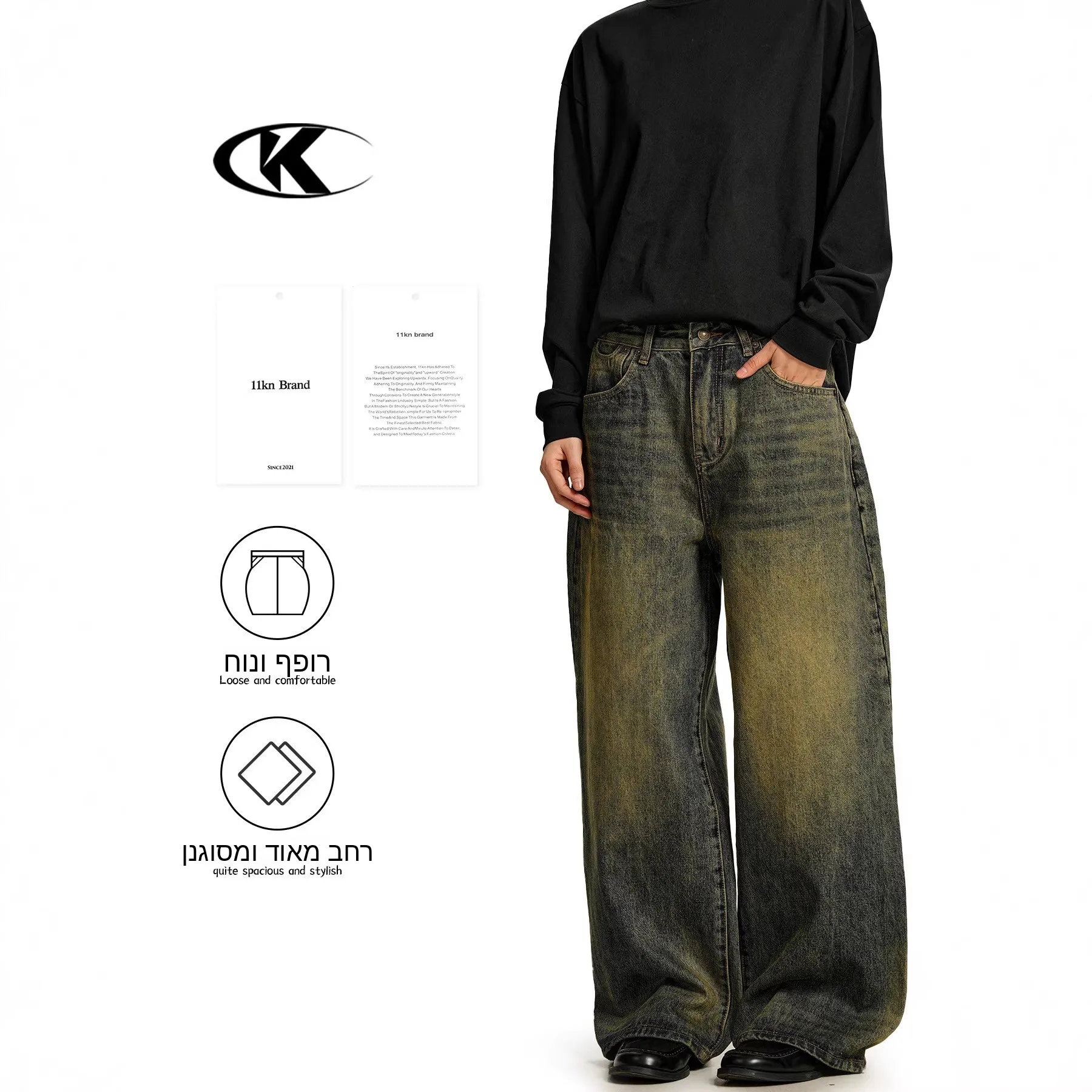 

Retro American Jeans Washed Outdated Straight Leg Loose Wide Leg Long Trousers for Men Casual Cotton Straight Cut Jeans