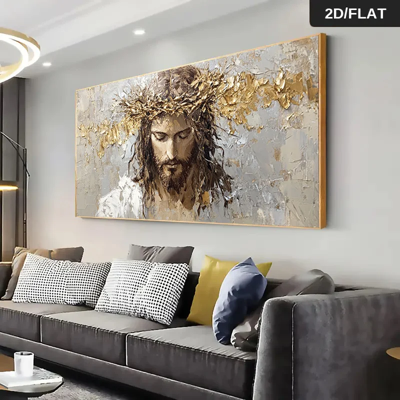 Frameless Modern Abstract Jesus Christ Crown of Thorns Canvas Painting -  Religious Wall Art Poster - Minimalist Jesus Portrait