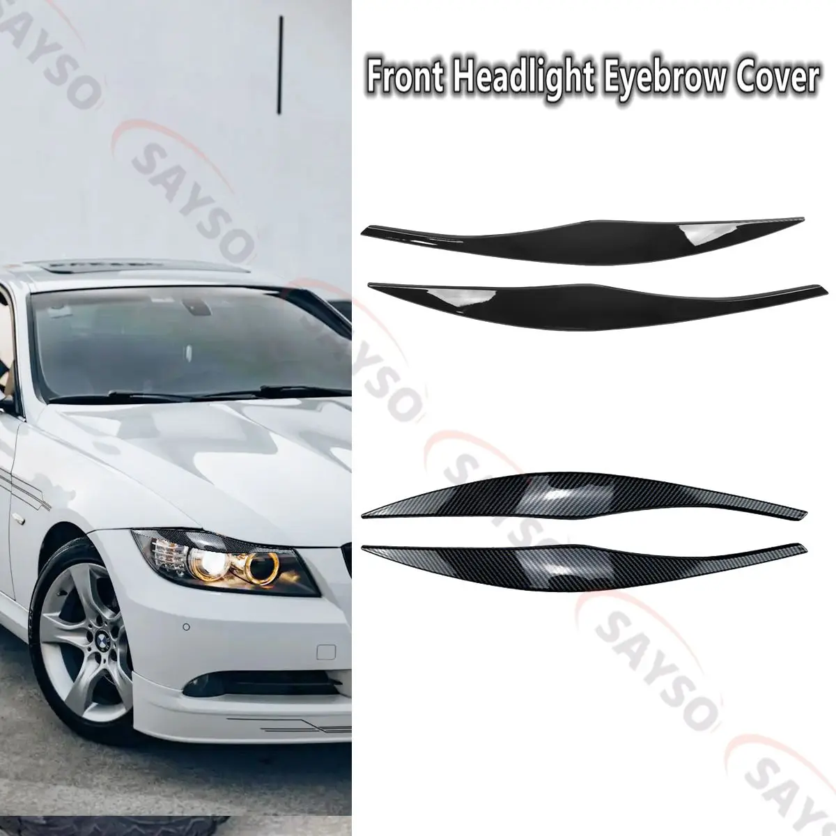 

Glossy Black/Carbon Front Headlight Cover Garnish Strip Eyebrow Cover Trim Sticker For BMW 3-Series E90 E91 320I 330I 2005-2012