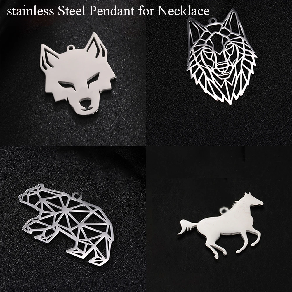 EUEAVAN 6pcs Animal Spider Stainless Steel Charms for Jewelry Making Wolf Dog Cat Horse Fox Charm Pendant DIY Necklace Bracelet