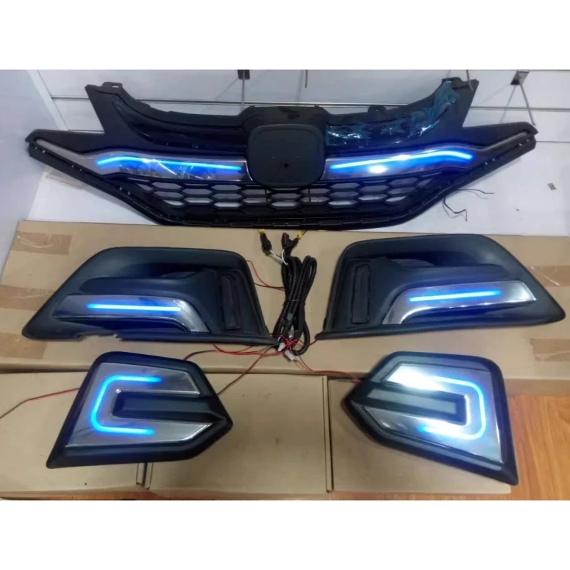 

Car Grille with Led DRL Front Rear Fog Lamp for Honda FIT JAZZ 3rd 2014 Modified New Style Bumper Net