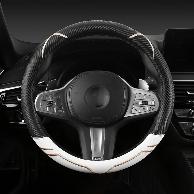 Carbon Fibre Leather Car Steering Wheel Cover 38cm For BMW X1 X2 X3 X4 E84 F84 F39 E83 F25 G01 F97 F26 G02 F98 Auto Accessories