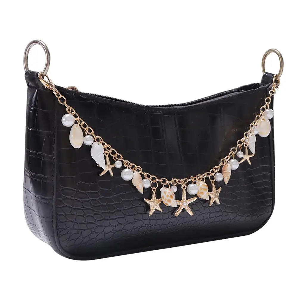 

Boho Style Seastar Conch Pearl Bag Chain Decorative Bag Chains Beach Exaggerated Shell DIY Exquisite Purse Chain Bag Decor