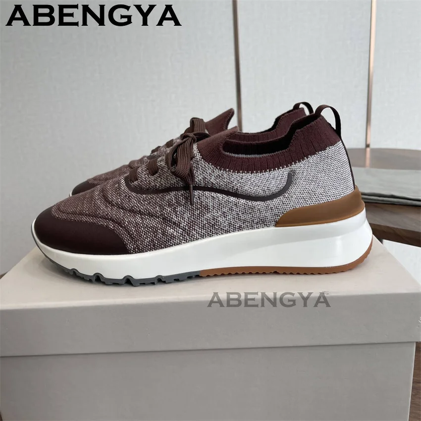 Men New Multicolour Knitted loafers Shoes Round Toe Lace Up Elastic Sneakers Shoes Man Summer Baroque Fashion Trainer Flat Shoes