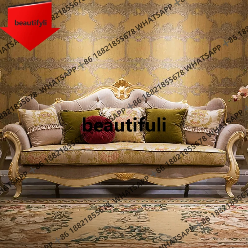 

a44 французский резной цветок из цельного дерева, первый слой, бархатная ткань из воловьей кожи, комбинированный диван, мебель для виллы, маленькая квартира