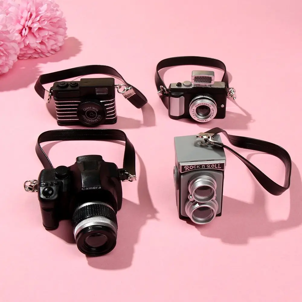 Fashion Mini SLR Dollhouse Accessories Digital Camera Model Miniature Dolls Camera With Black Belt Shutter And Flash