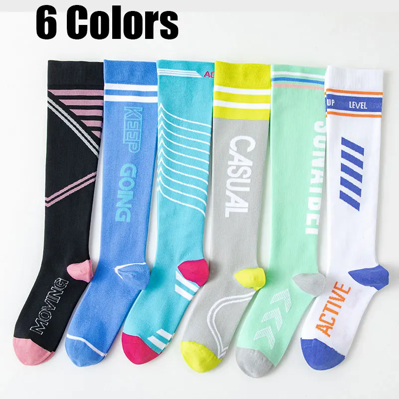 6 Pairs Sports Compression Socks for Women Breathable Sports High Socks for Wide Calves Socks Athletic Crew Socks Performance