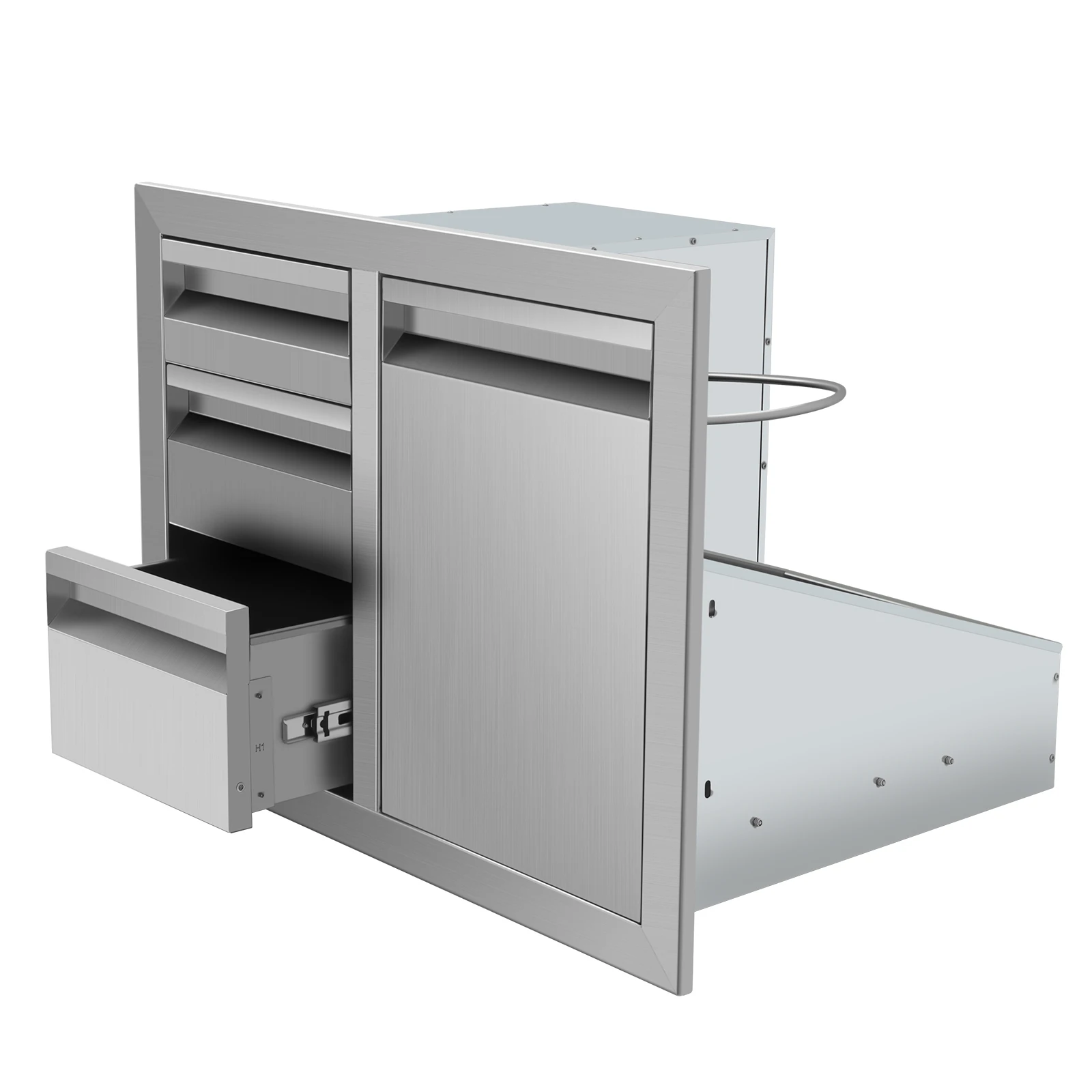

Outdoor Kitchen Drawer Combo BBQ Access Triple Propane Drawers Combo with Fixed Trash Ring for BBQ Island Grill Station