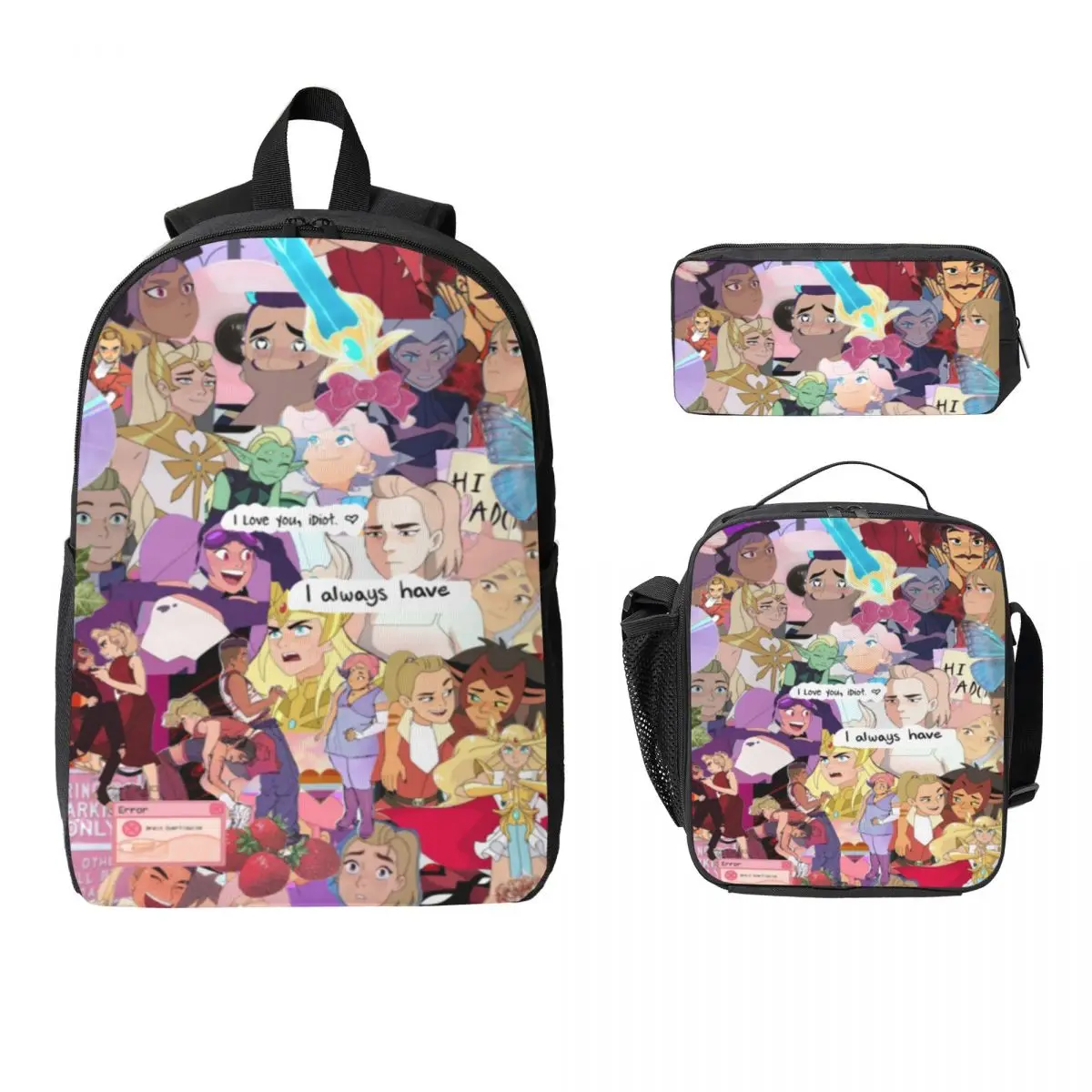 3Pcs She-Ra And The Princesses Of Power Backpack Set Pencil Boxes Bookbag Sets with Lunch Box For School Students Knapsack