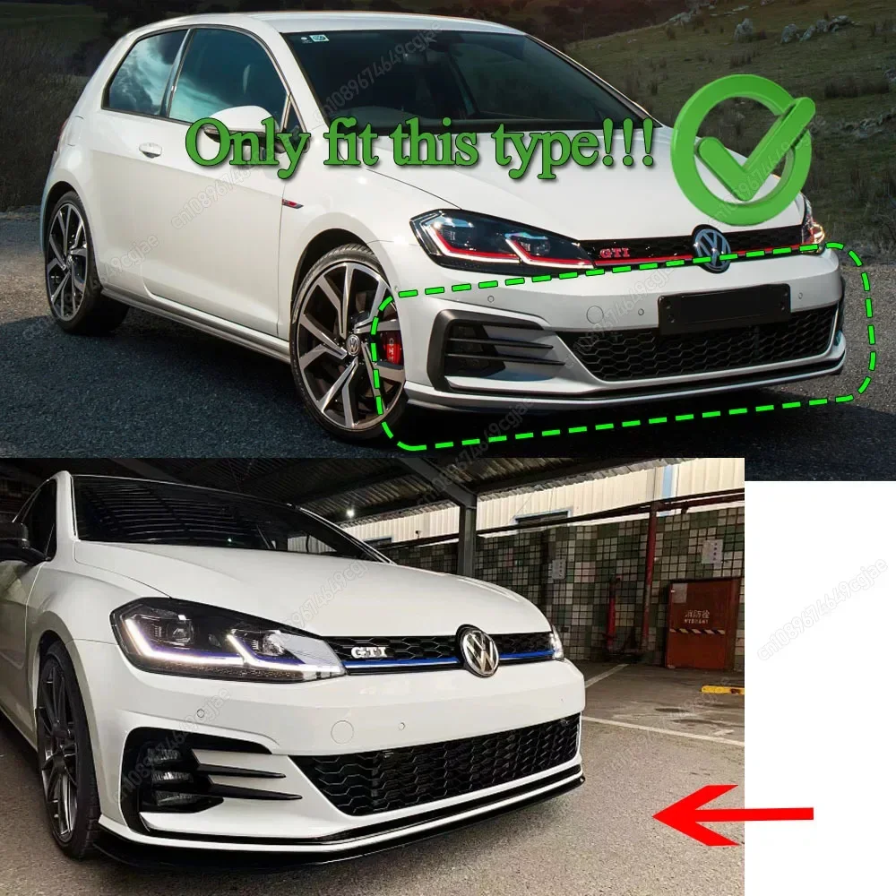 VW 골프 용 TCR 스타일 7.5 MK 7.5 GTI 2017 2018 2019 2020 광택 블랙 카 앞 범퍼 스플리터 립 커버 가드 바디 키트 튜닝 썸네일 2