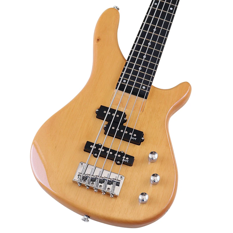 New Arrival Electric Bass Guitar 5 String 43 Inch Solid Bassood Body High Gloss Bass Guitar Natural