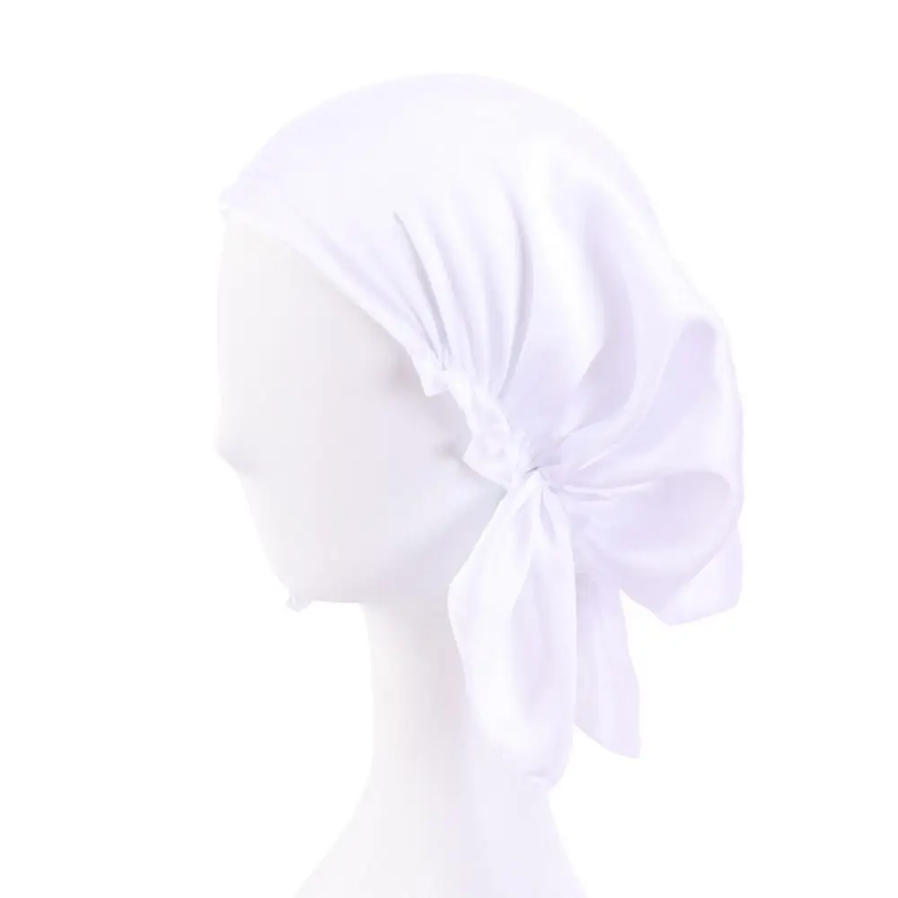

New Women Satin Night Cap Cancer Hats Long Tail Hair Bonnet Bowknot Sleep Hat Breathable Head Scarf Silk Chemo Caps