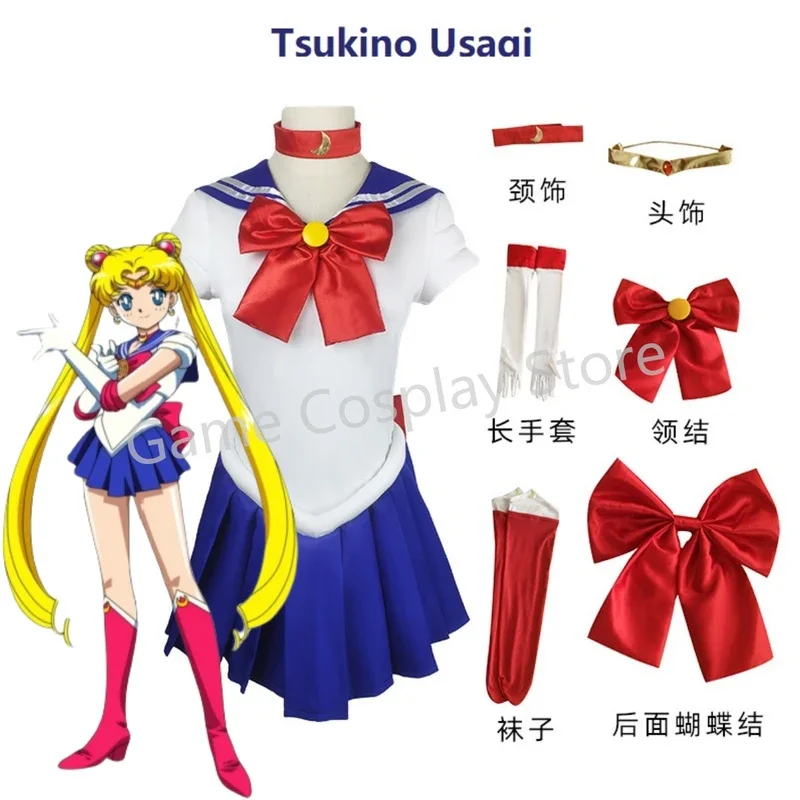 Anime Sailor Cos Tsukino Usagi Hino Rei Mizuno Ami Kino Makoto Cosplay Kostüm Halloween Karneval Party Erwachsene Kleid für Frauen