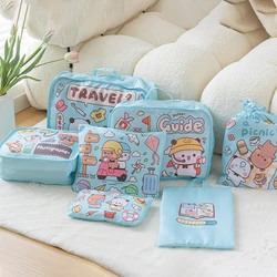 Small Panda Bubu And Yier Travel Storage Bag 7 Piece Set Adaptation Luggage Compartment Sorting And Waterproof Storage Bag
