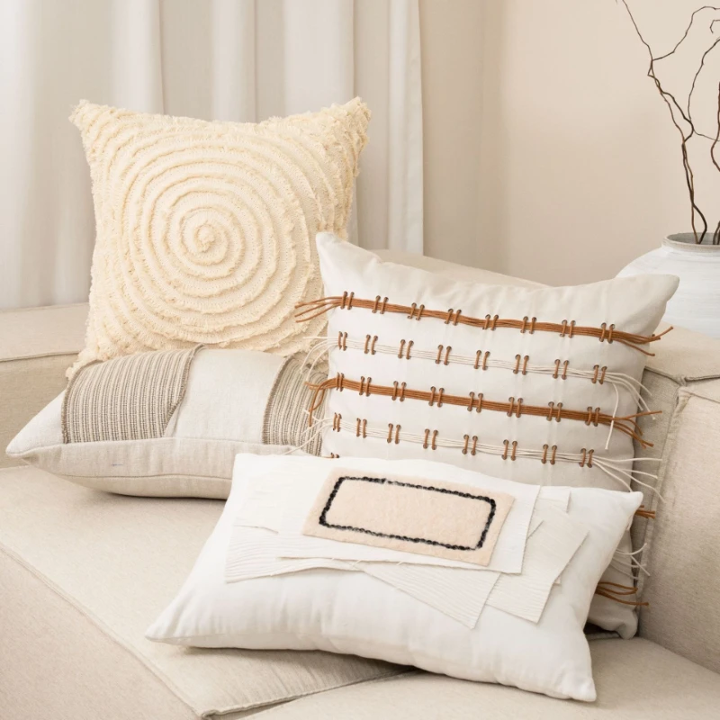 

Vintage Cream Sofa Cushion Covers for Boutique Hotel & Model Room, Backrest/Headboard/Square/Lumbar Pillow Cases