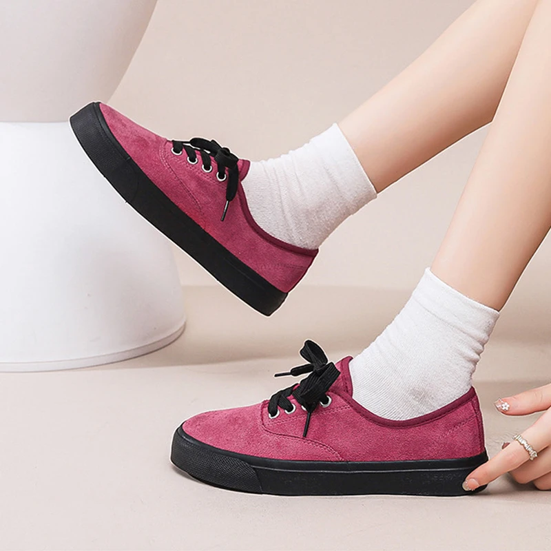 

Spring Autumn Fashion Solid Color Suede Platform Sneakers Women's Sports Shoes Non-slip Soft Flats Plimsolls Couple Casual Shoes