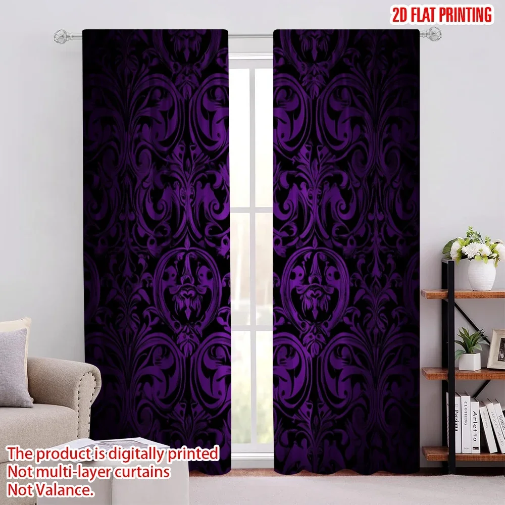 

2pcs, spring summer Curtains Purple Black Gradient Flowers Yarn Curtains Polyester Easy Install Thermal Insulation, and Room