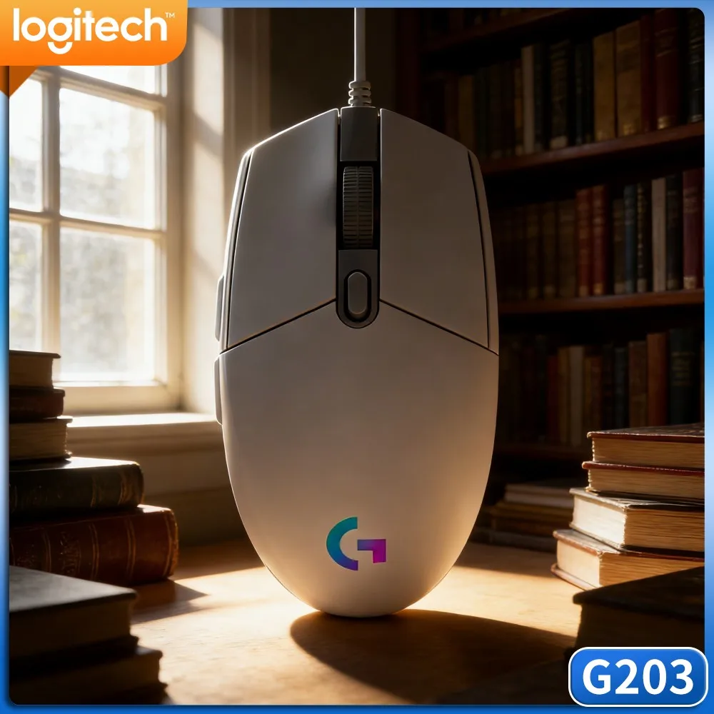 Logitech G203 Wired Gaming Mouse Ergonomic Contour Adjustable DPI Vivid RGB Light For Home Daily Office Tasks