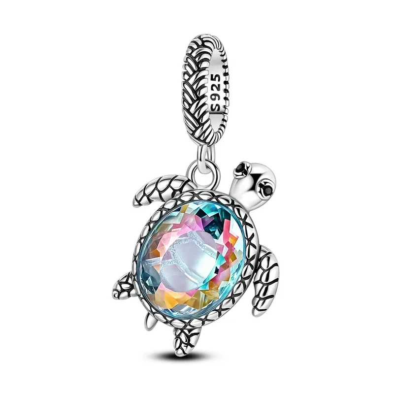Silver-Plated Blue Flower Turtle Charms for Bracelets