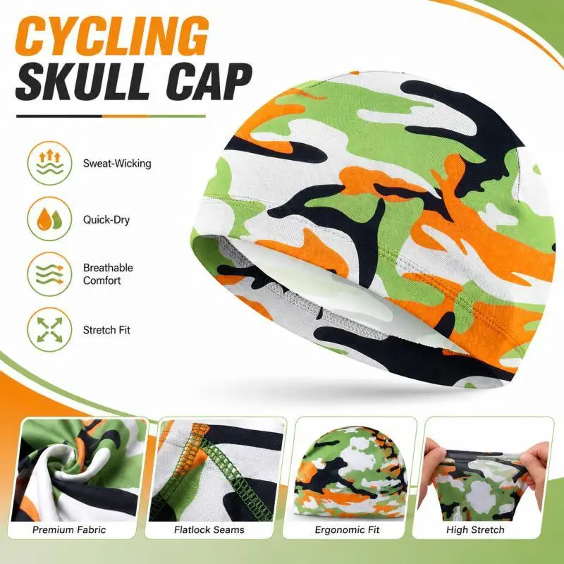 Camo Cycling Skull Cap, Quick-Dry Sweat-Wicking Helmet Liner Cap, Stretch Breathable Bike Motorcycle Riding Hat