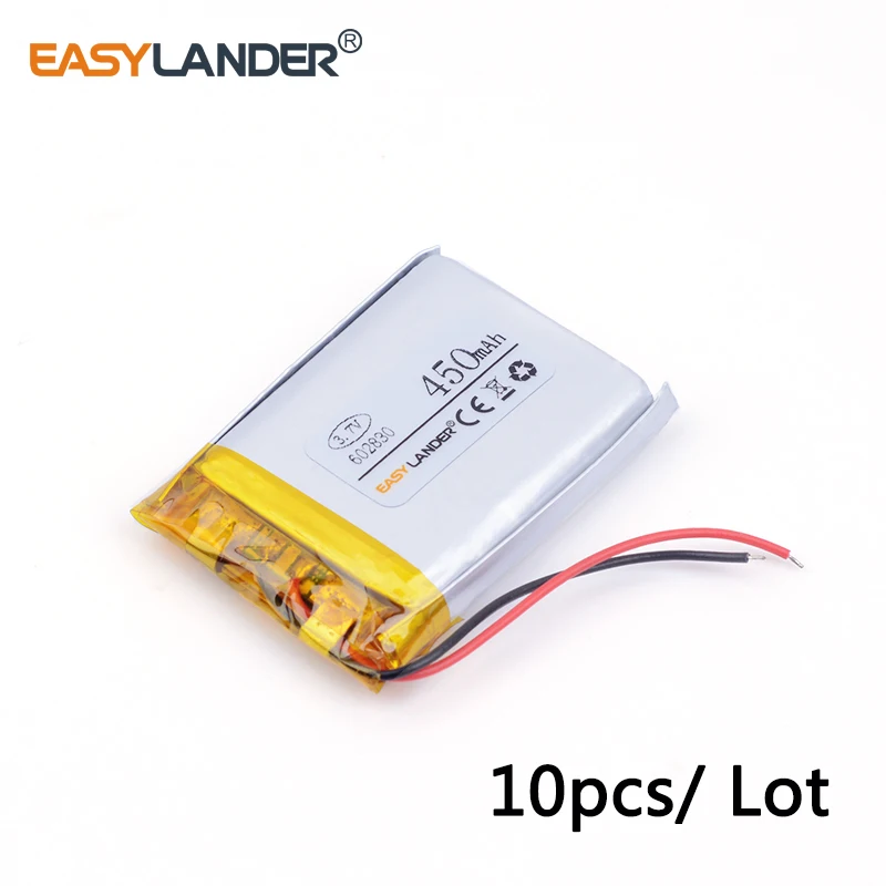 

10pcs /Lot 602830 450MAH 3.7V lithium Li ion polymer rechargeable battery062830 MP3 MP4 Bluetooth stereo DIY Driving recorder