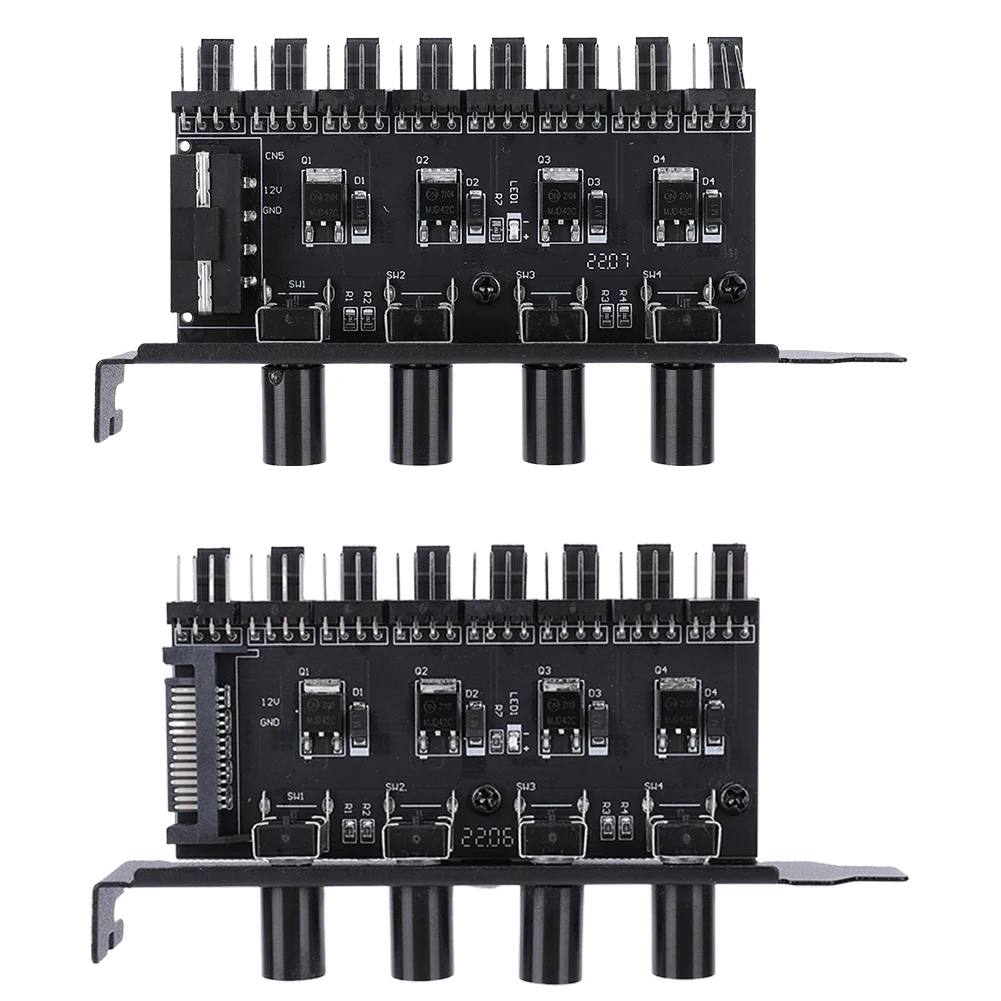 PC Chassis Fan Hub SATA/4 Pin Adapter 8 Channel PWM Hub Cooling Fan Speed Controller 4 Knob PWM Cooler Fan HUB for PC Computer