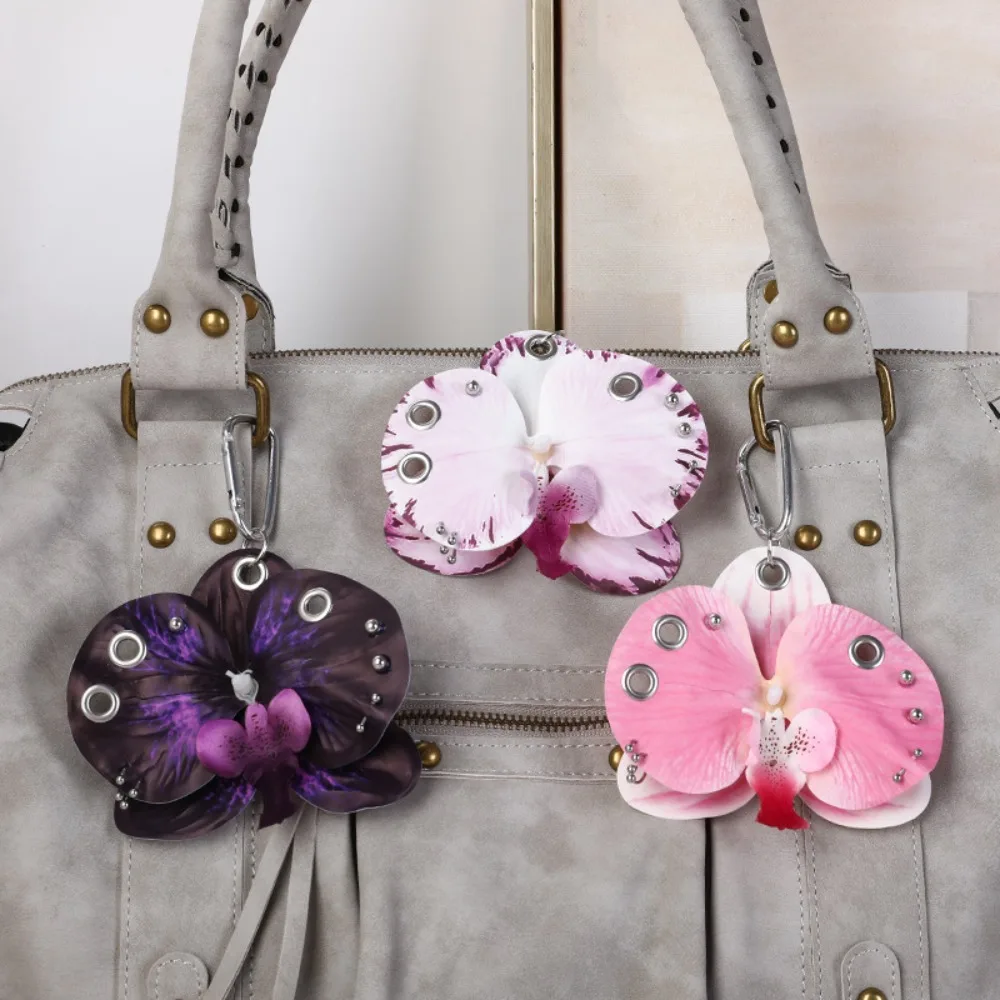 Fashion Simulation Flower Orchid Lily Keychain Backpack Decoration Gifts Flower Bag Pendant Colorful Simulation Flower Keyring