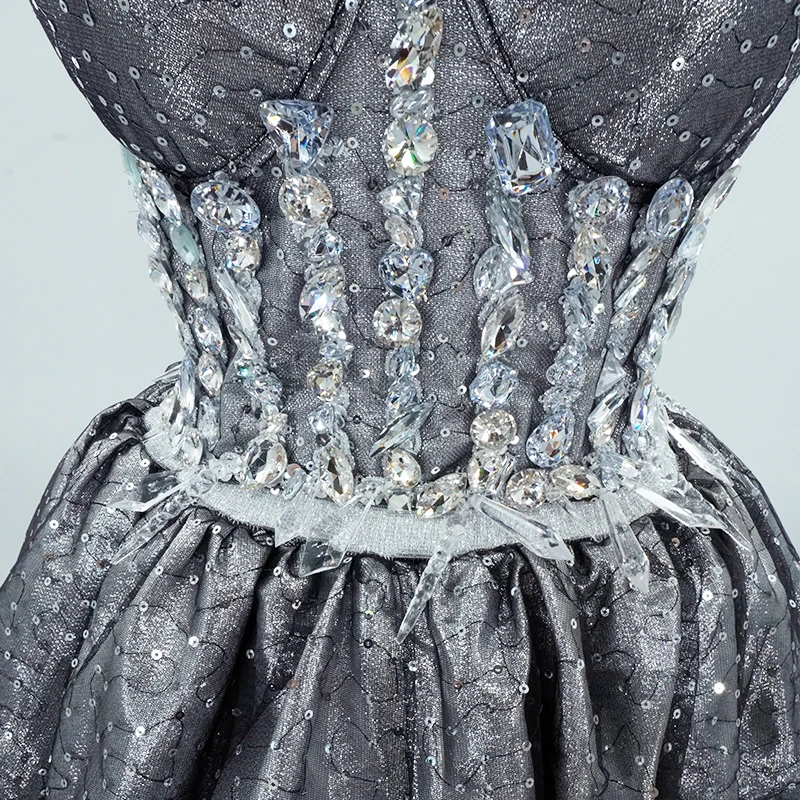 GogoLuxury قطعة فستان مثير رمادي كريستال مجموعات بلوزات وتنورة أداء حفلة عيد ميلاد سحب الملكة يوتار القطب ملابس الرقص