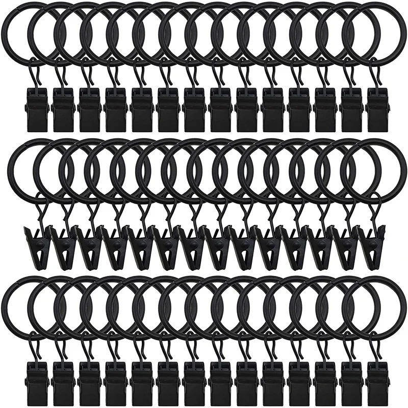 42 Packs Of Curtain Ring, With Clips, Decorative Curtains, Rust, Retro, 1 Inch, Inner Diameter, Black