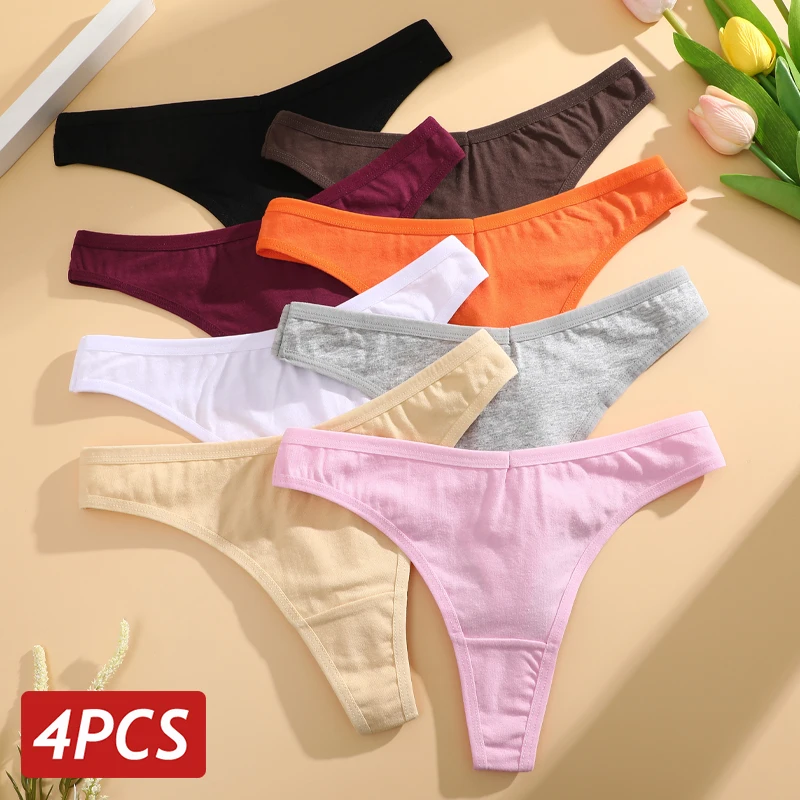 

4pcs/set Seamless Cotton Panties For Women Sexy Low Rise Thong G-string Panty Female V-waist Breathable Underwear Soft Lingerie