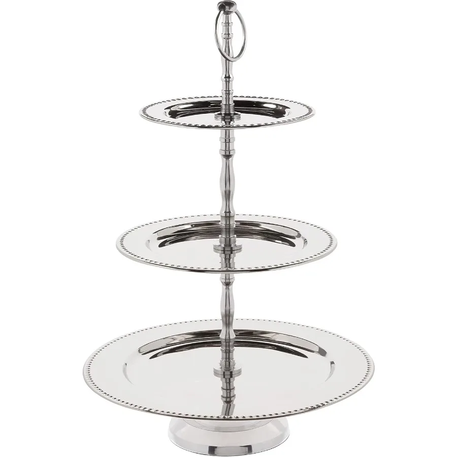 

Элегантная 3-уровневая сервировочная подставка для буфет из бисера, серебряная, большая