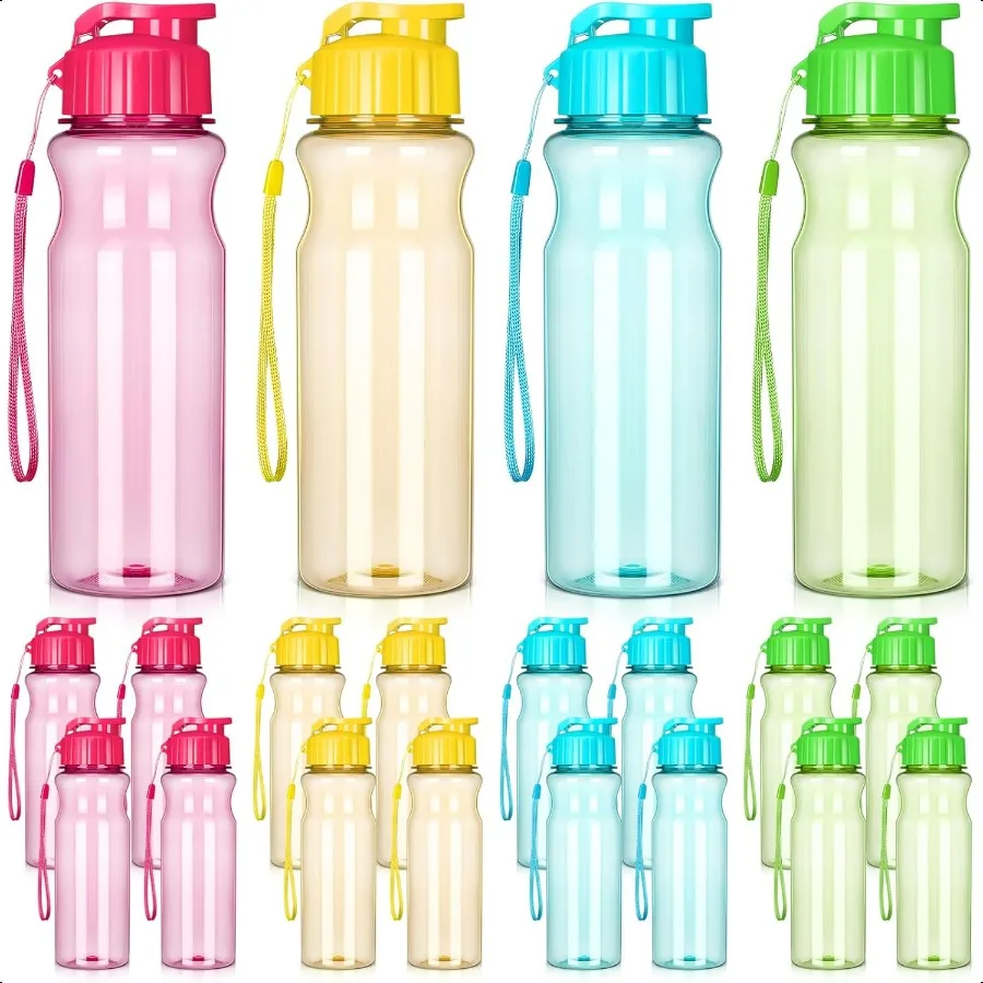 

20 Pieces Plastic Water Bottles for Adults Bulk 17 oz Sport Drink Bottles with Handle Strap Lightweight Leakproof Drink Flip To