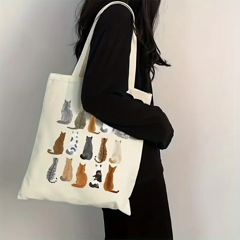 

Cat Print Tote Bag for Women, Large Capacity Canvas, Unisex Fashion Shoulder Bag, Ideal for Work, Study, Gift, Travel, Shopping