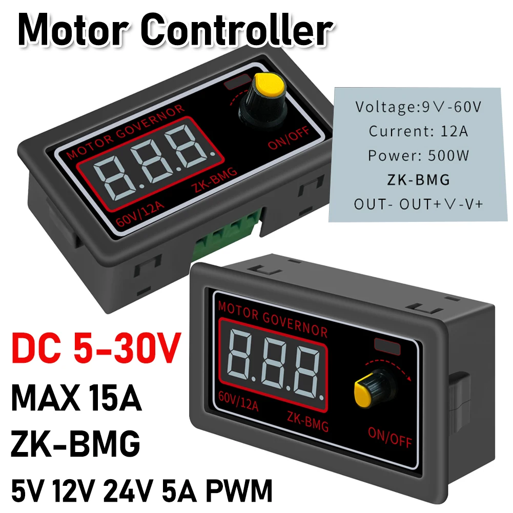 

DC 5-30V 12v 24v 5A Motor Controller Variable Speed Controller PWM Adjustable Speed Digital Encoder Max 15A Duty Ratio Frequency