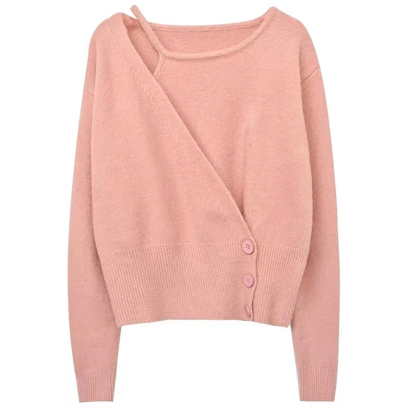 Suéter de punto de manga larga para Mujer, ropa coreana, Tops casuales, suéteres de punto, rosa, Otoño e Invierno