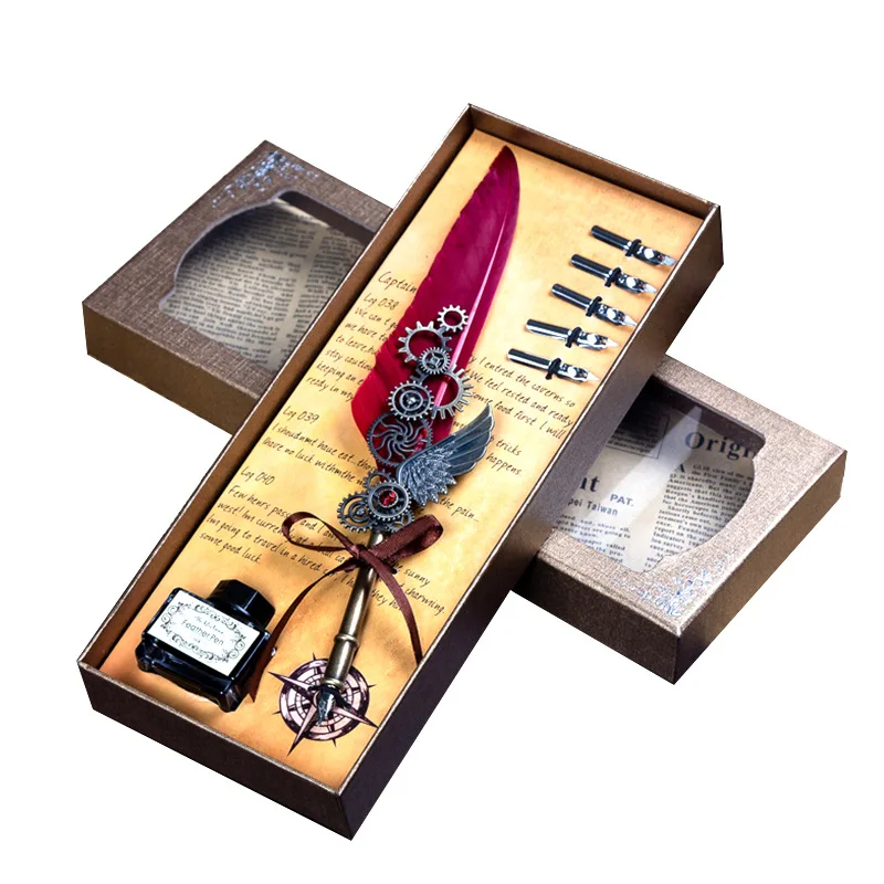 Bolígrafo de plumas Retro, juego de tinta para escribir, papelería, bolígrafo de inmersión de plumas exquisito, suministros de arte, manualidades, regalos para estudiantes DIY