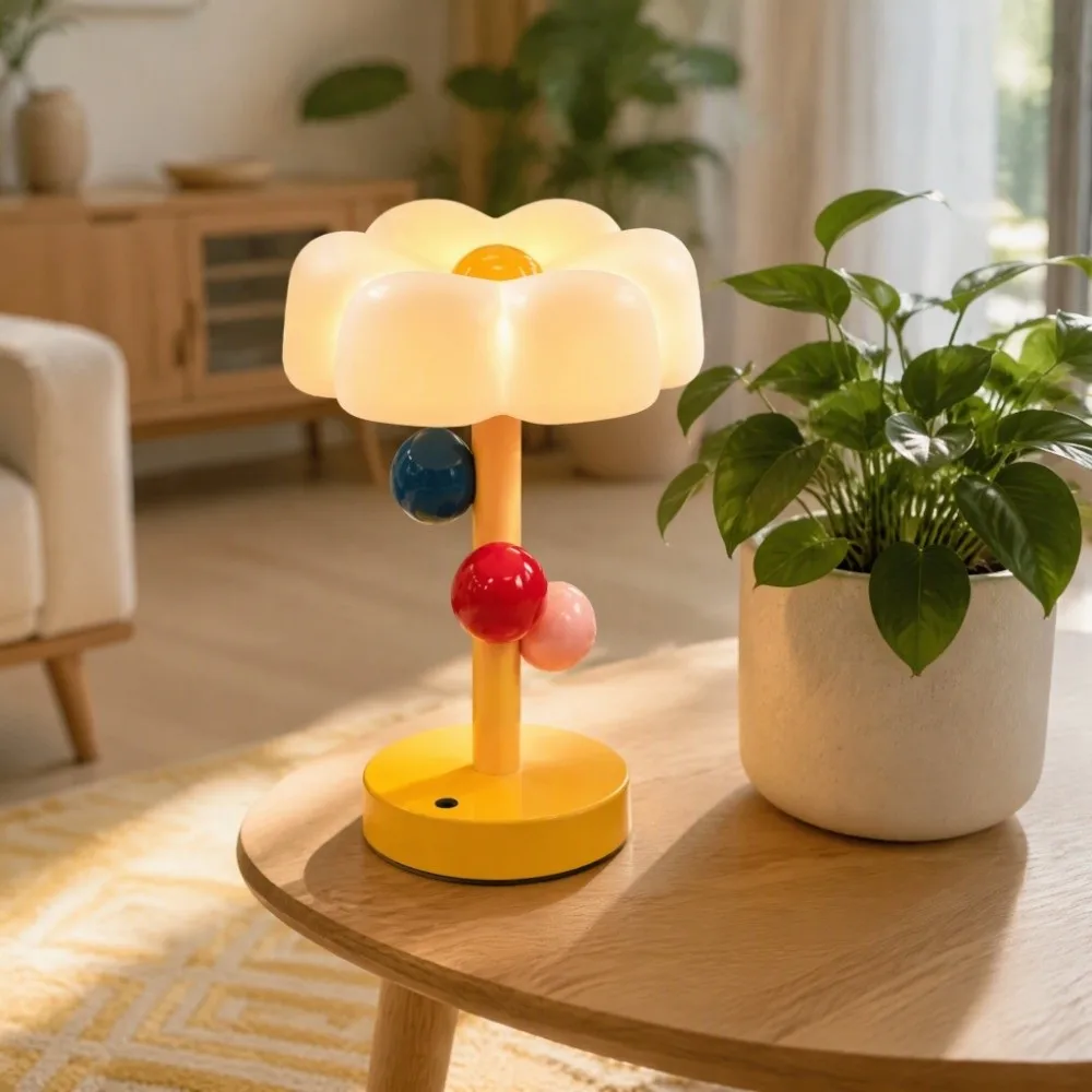 Dimmable Memphis Flower LED Table Lamp 3 Color Temperature Touch Control Bedside Lamp Colorful Ball Acrylic Shade