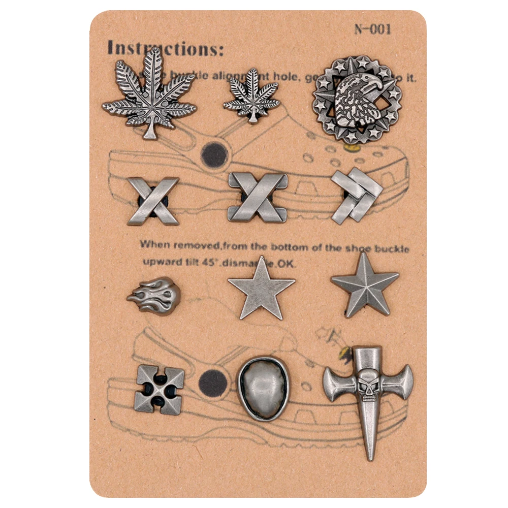 12pcs Metal Rivet Hole Shoes Decorations Vintage Clogs Shoe Accessories Rhinestones Charms Detachable Punk Style Pines Pins N-1