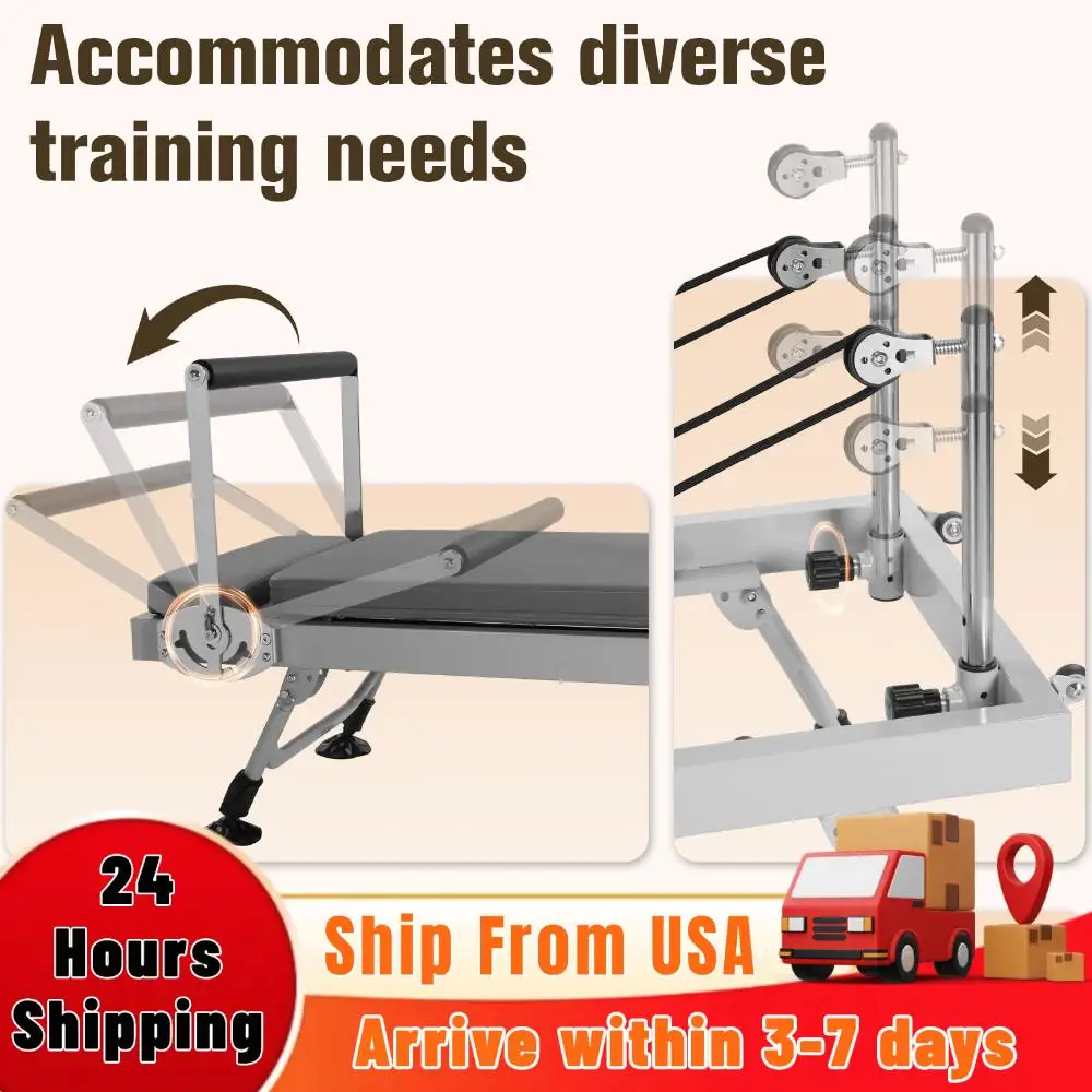 

Портативный пилатес-тренажер 78 In Smooth Glide Carriage Reformer с пружинным сопротивлением, грузоподъемность 300 фунтов, подходит для всех уровней подготовки